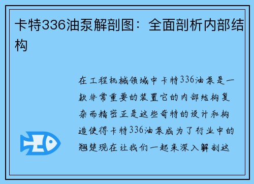 卡特336油泵解剖图：全面剖析内部结构